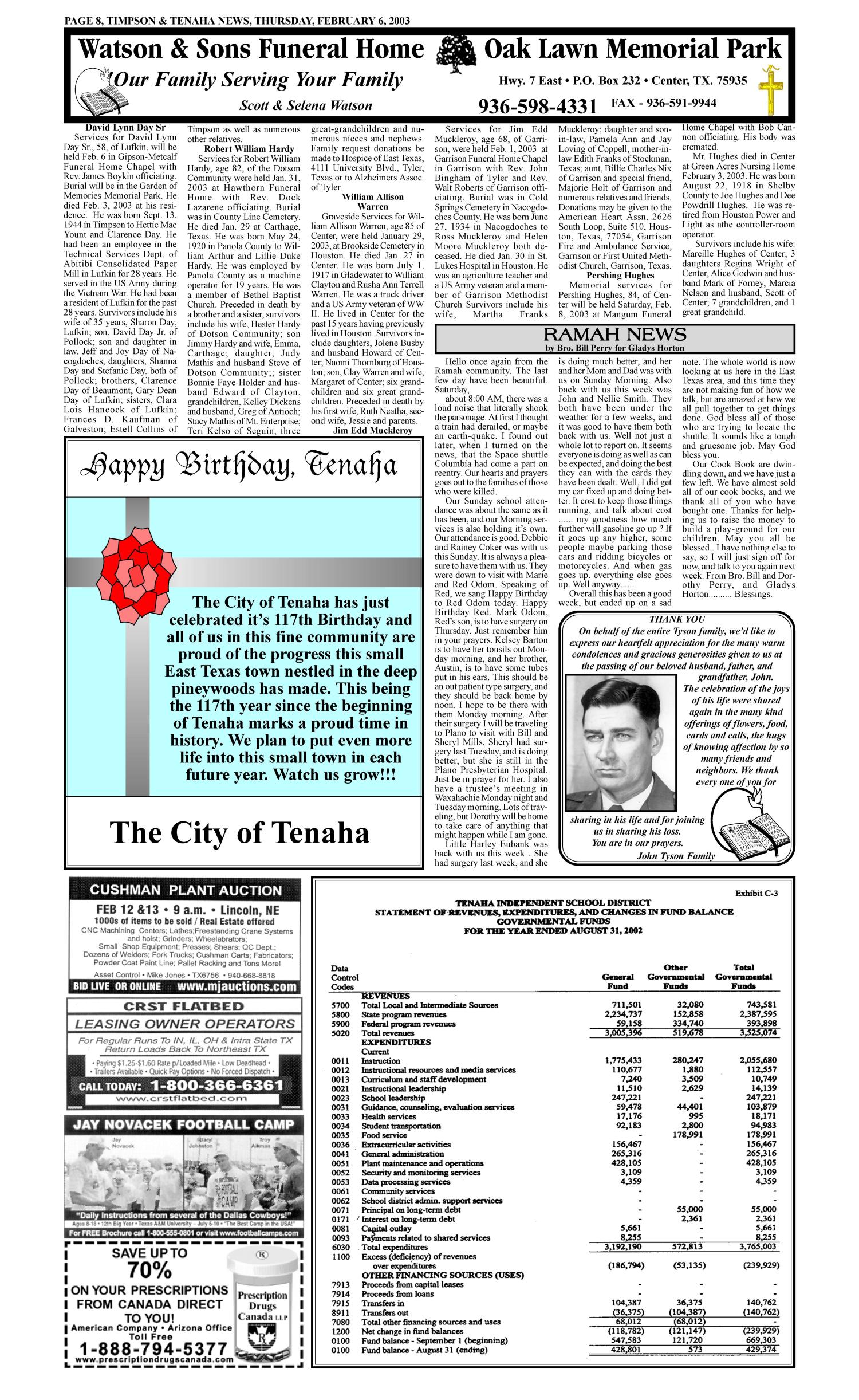 Timpson & Tenaha News (Timpson, Tex.), Vol. 18, Ed. 1 Thursday, February 6, 2003
                                                
                                                    [Sequence #]: 8 of 10
                                                