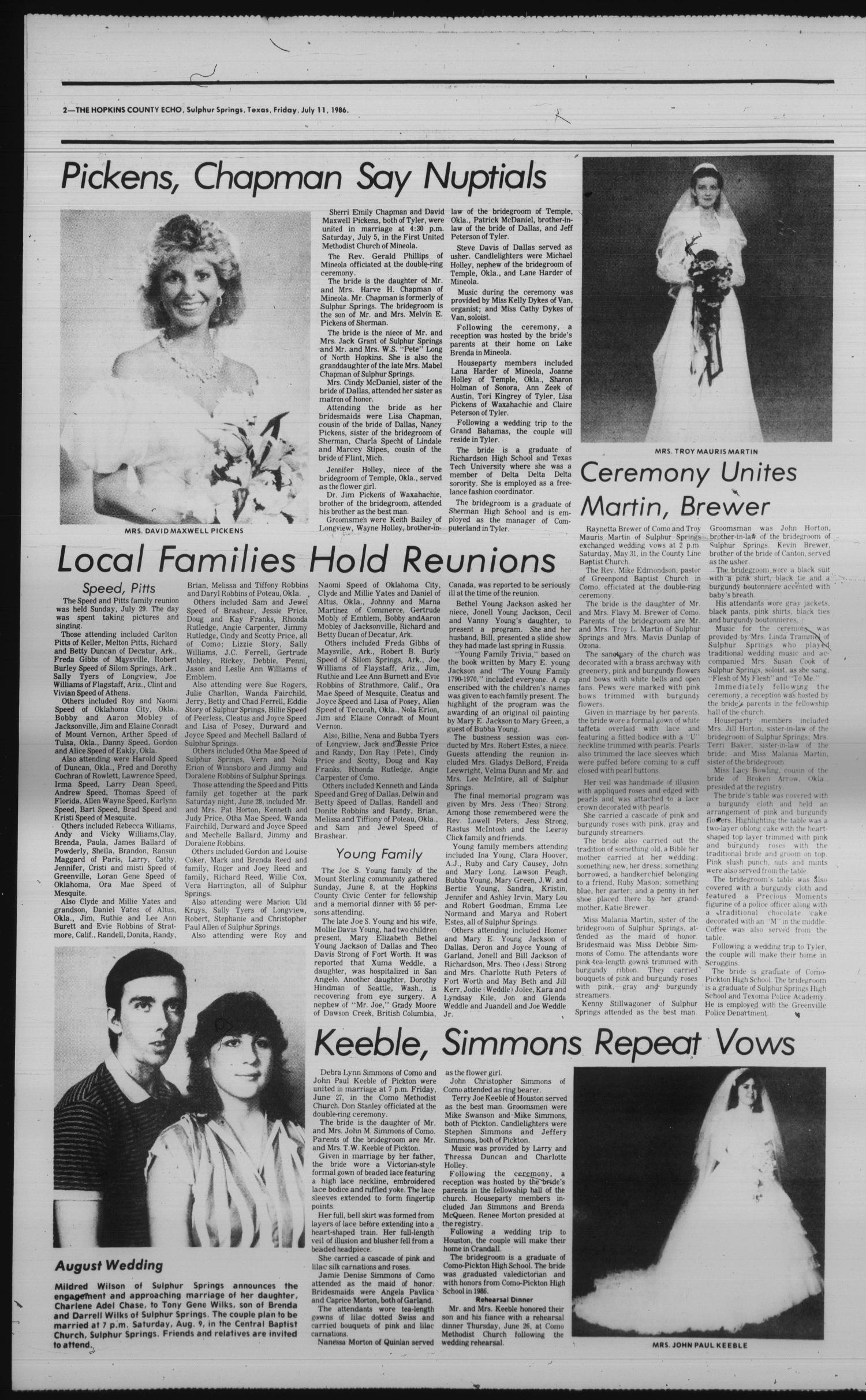 The Hopkins County Echo (Sulphur Springs, Tex.), Vol. 111, No. 28, Ed. 1 Friday, July 11, 1986
                                                
                                                    [Sequence #]: 2 of 4
                                                