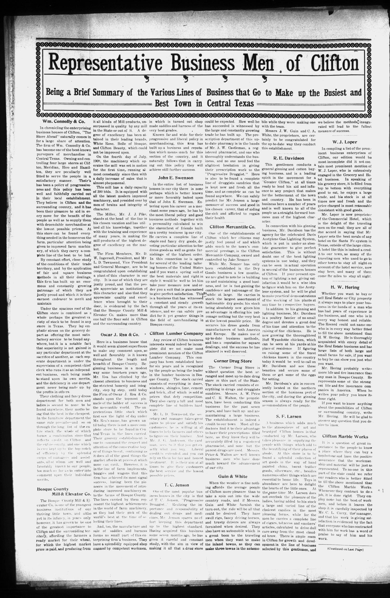 The Clifton Record (Clifton, Tex.), Vol. 13, No. 48, Ed. 1 Friday, February 26, 1909
                                                
                                                    [Sequence #]: 2 of 8
                                                