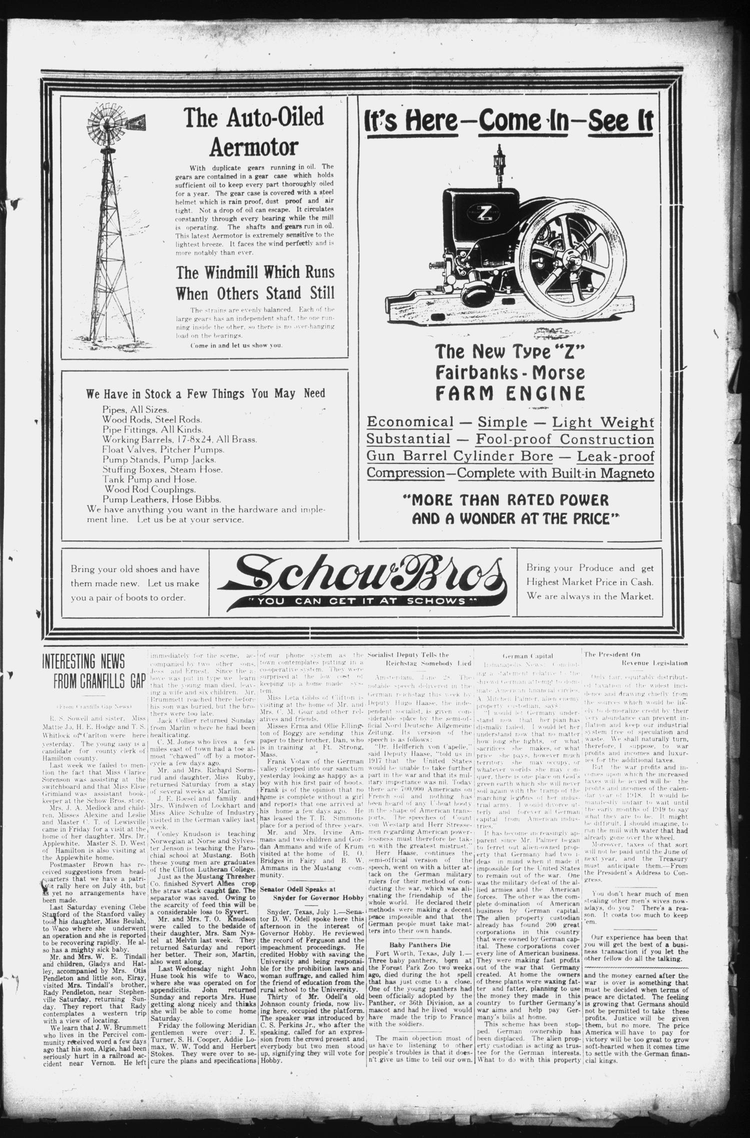 The Clifton Record (Clifton, Tex.), Vol. 24, No. 16, Ed. 1 Friday, July 5, 1918
                                                
                                                    [Sequence #]: 3 of 8
                                                