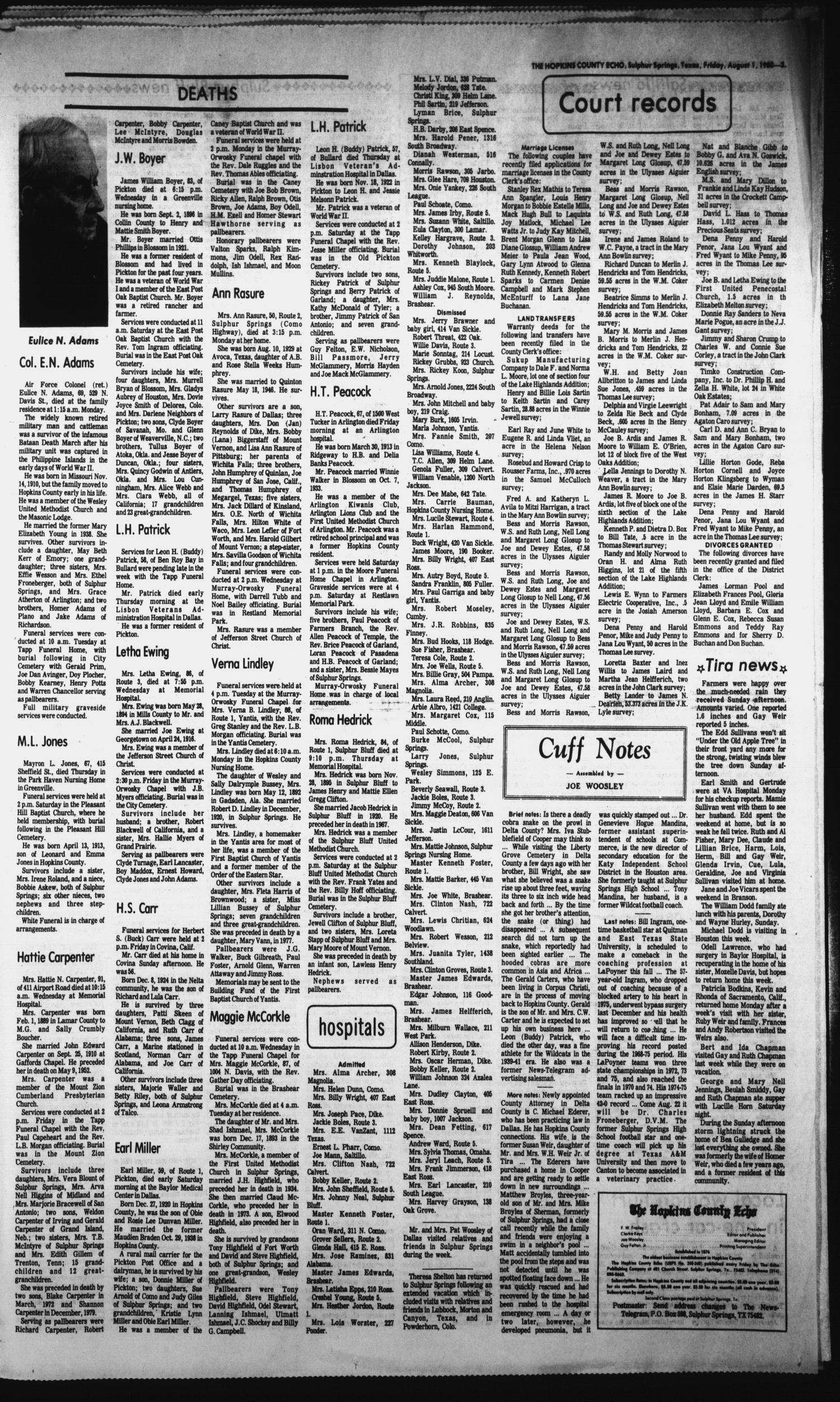 The Hopkins County Echo (Sulphur Springs, Tex.), Vol. 105, No. 31, Ed. 1 Friday, August 1, 1980
                                                
                                                    [Sequence #]: 3 of 4
                                                
