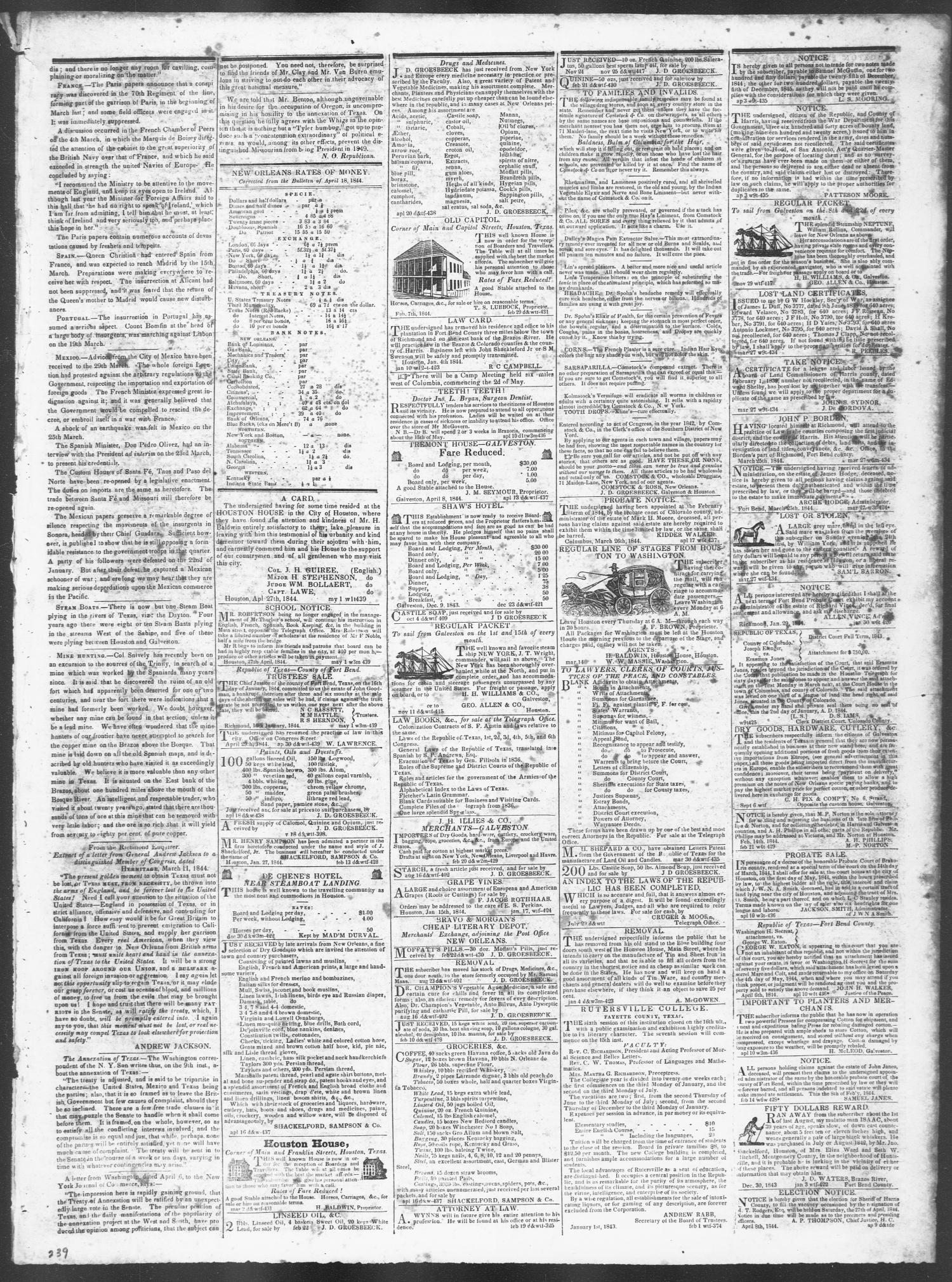 Telegraph and Texas Register (Houston, Tex.), Vol. 9, No. 20, Ed. 1, Wednesday, May 1, 1844
                                                
                                                    [Sequence #]: 3 of 4
                                                