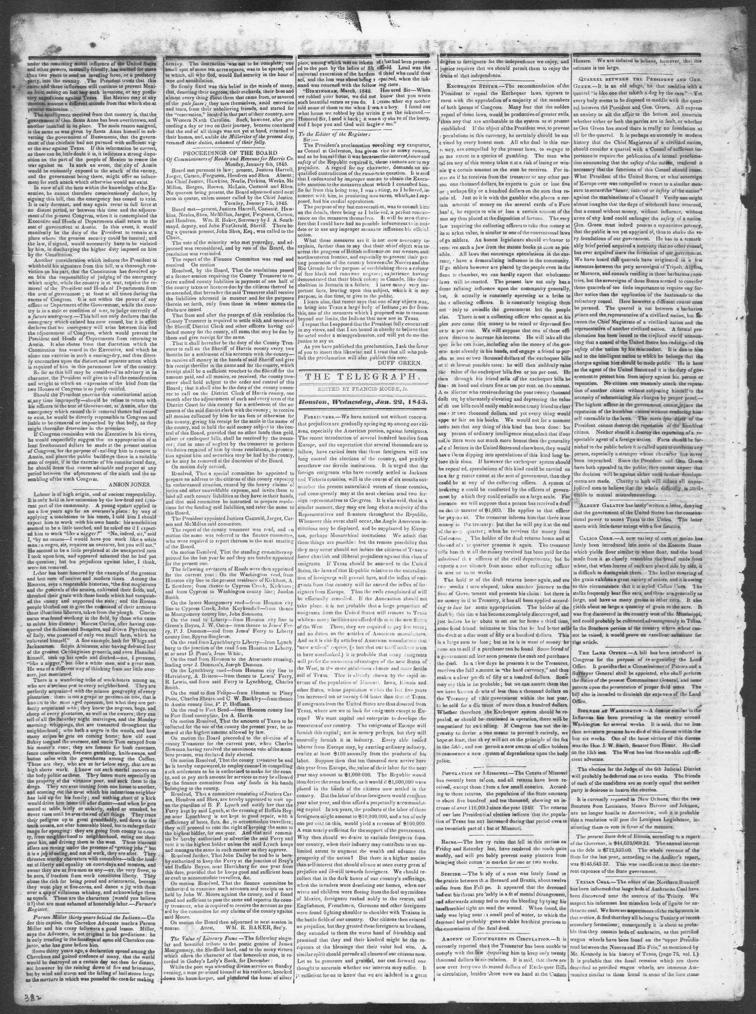 Telegraph and Texas Register (Houston, Tex.), Vol. 10, No. 4, Ed. 1, Wednesday, January 22, 1845
                                                
                                                    [Sequence #]: 2 of 4
                                                