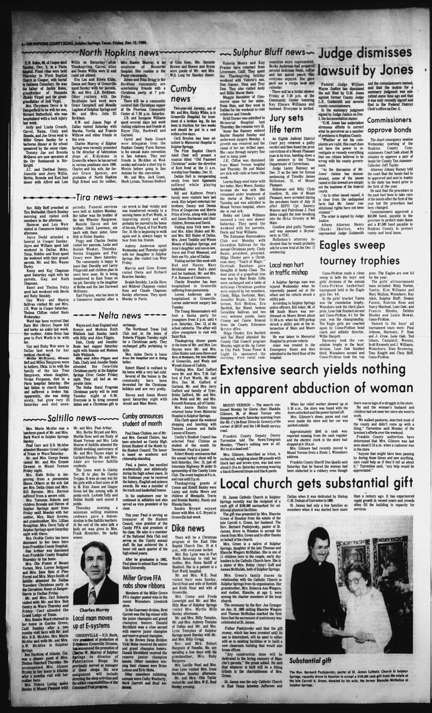 The Hopkins County Echo (Sulphur Springs, Tex.), Vol. 105, No. 50, Ed. 1 Friday, December 12, 1980
                                                
                                                    [Sequence #]: 4 of 4
                                                