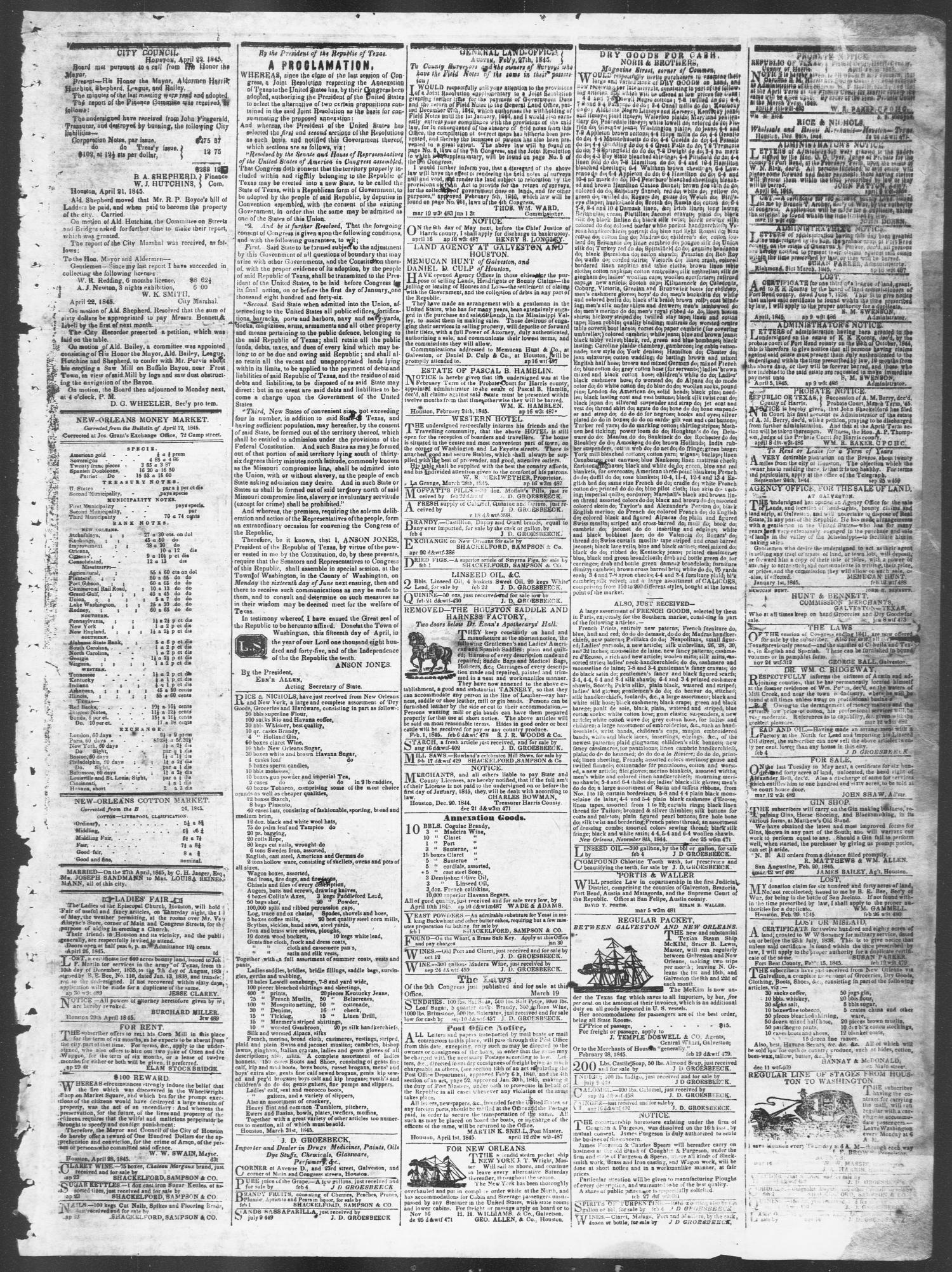 Telegraph and Texas Register (Houston, Tex.), Vol. 10, No. 18, Ed. 1, Wednesday, April 30, 1845
                                                
                                                    [Sequence #]: 3 of 4
                                                