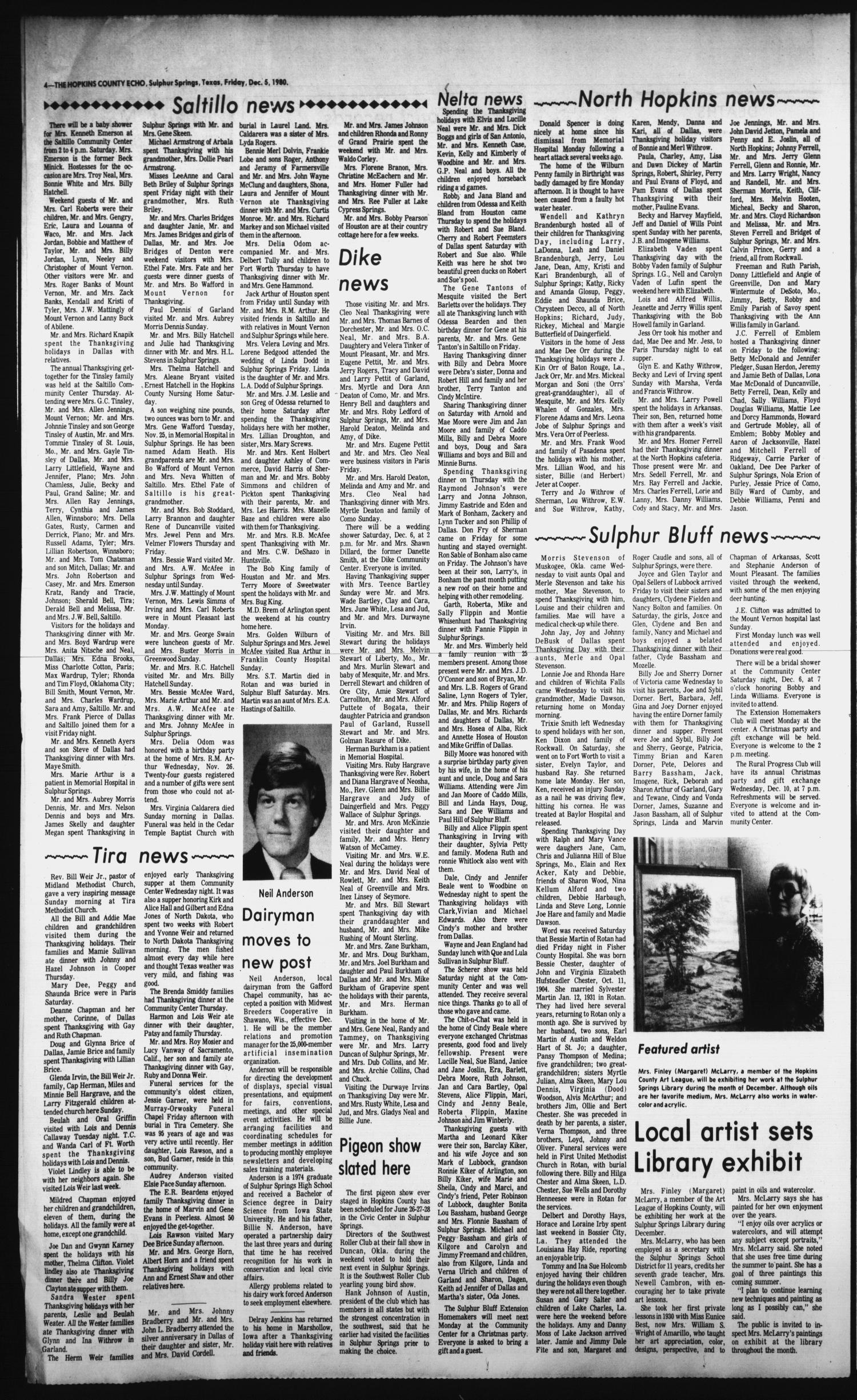 The Hopkins County Echo (Sulphur Springs, Tex.), Vol. 105, No. 49, Ed. 1 Friday, December 5, 1980
                                                
                                                    [Sequence #]: 4 of 4
                                                
