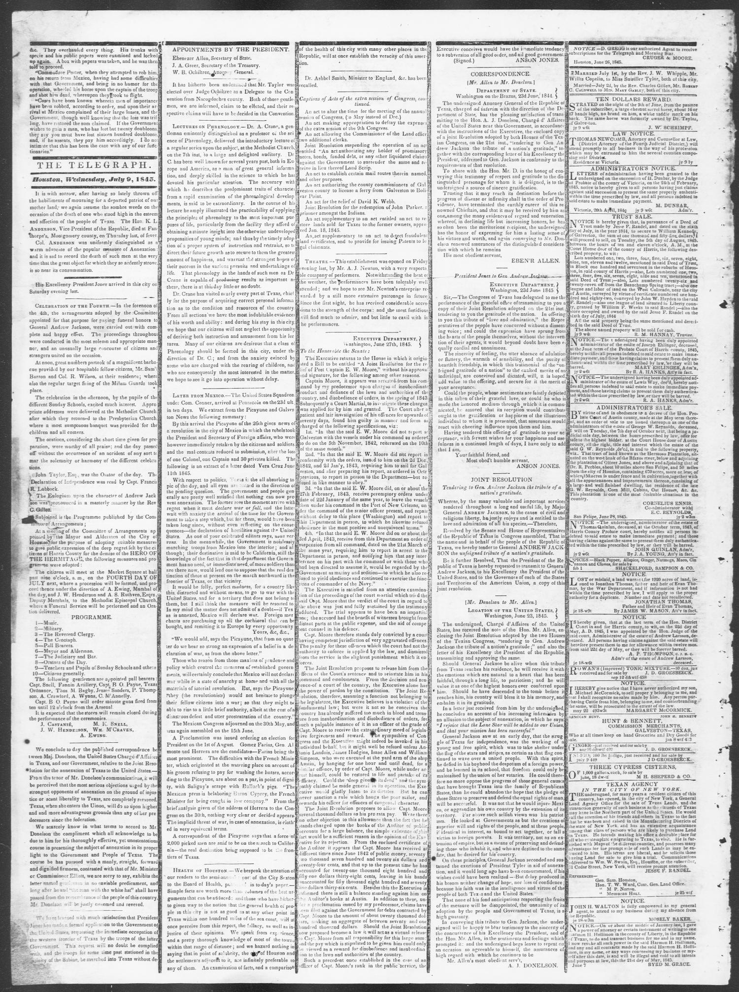 Telegraph and Texas Register (Houston, Tex.), Vol. 10, No. 28, Ed. 1, Wednesday, July 9, 1845
                                                
                                                    [Sequence #]: 2 of 4
                                                