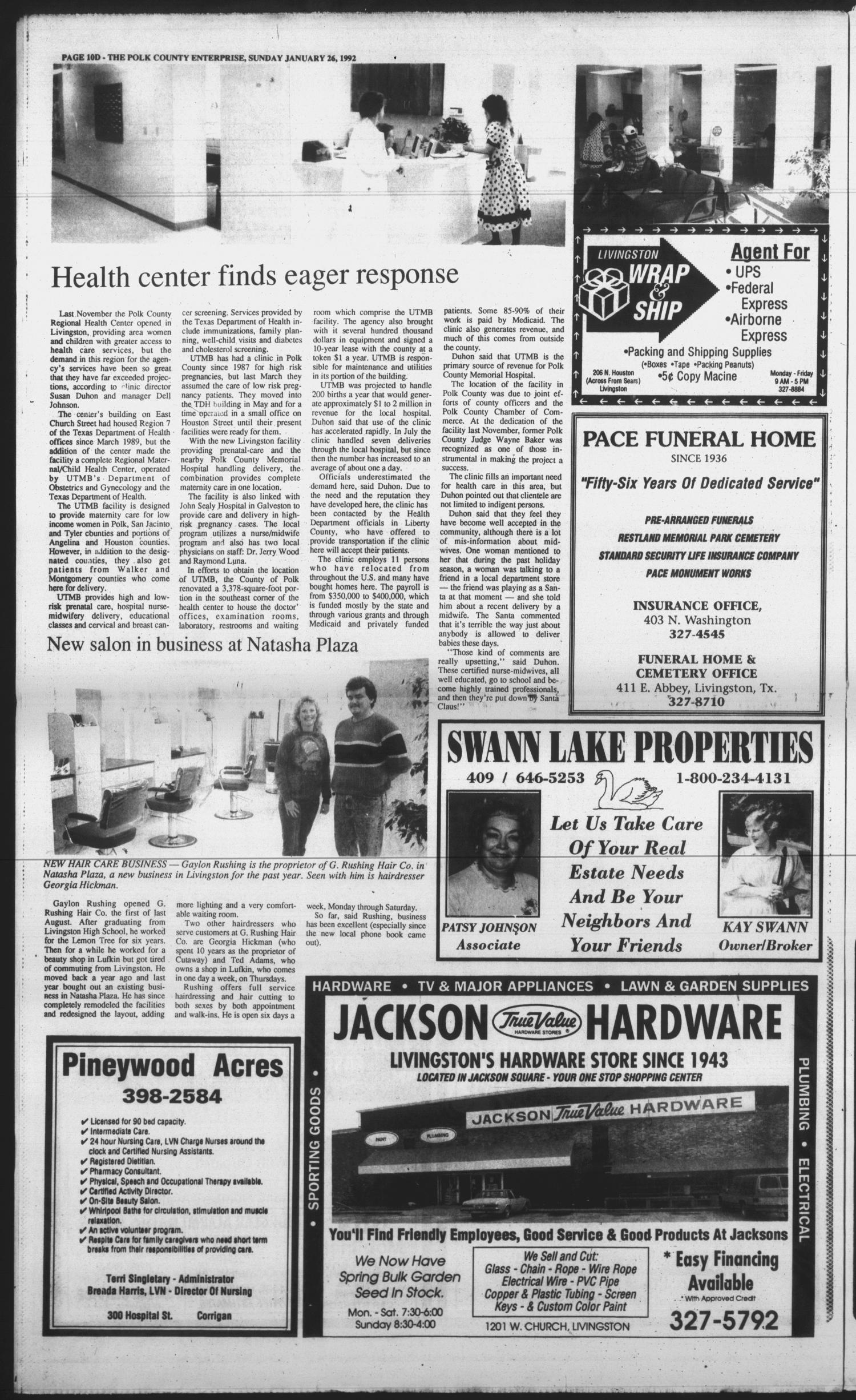 Polk County Enterprise (Livingston, Tex.), Vol. 110, No. 8, Ed. 1 Sunday, January 26, 1992
                                                
                                                    [Sequence #]: 42 of 60
                                                