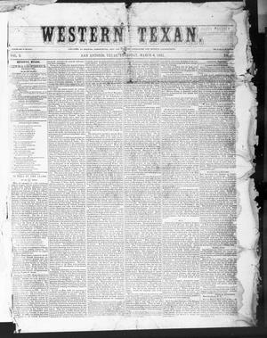 Primary view of object titled 'Western Texan. (San Antonio, Tex.), Vol. 3, No. 21, Ed. 1, Thursday, March 6, 1851'.