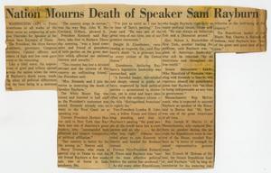 Primary view of object titled '[Newspaper Clipping: Nation Mourns Death of Speaker Sam Rayburn]'.