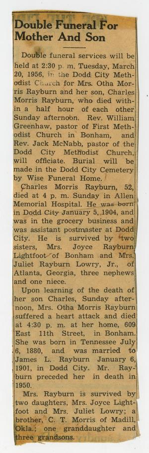 Primary view of object titled '[Newspaper Clipping: Double Funeral for Mother and Son]'.