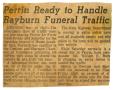 Clipping: [Newspaper Clipping: Perrin Ready to Handle Rayburn Funeral Traffic]