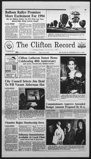 Primary view of object titled 'The Clifton Record (Clifton, Tex.), Vol. 99, No. 40, Ed. 1 Wednesday, October 5, 1994'.