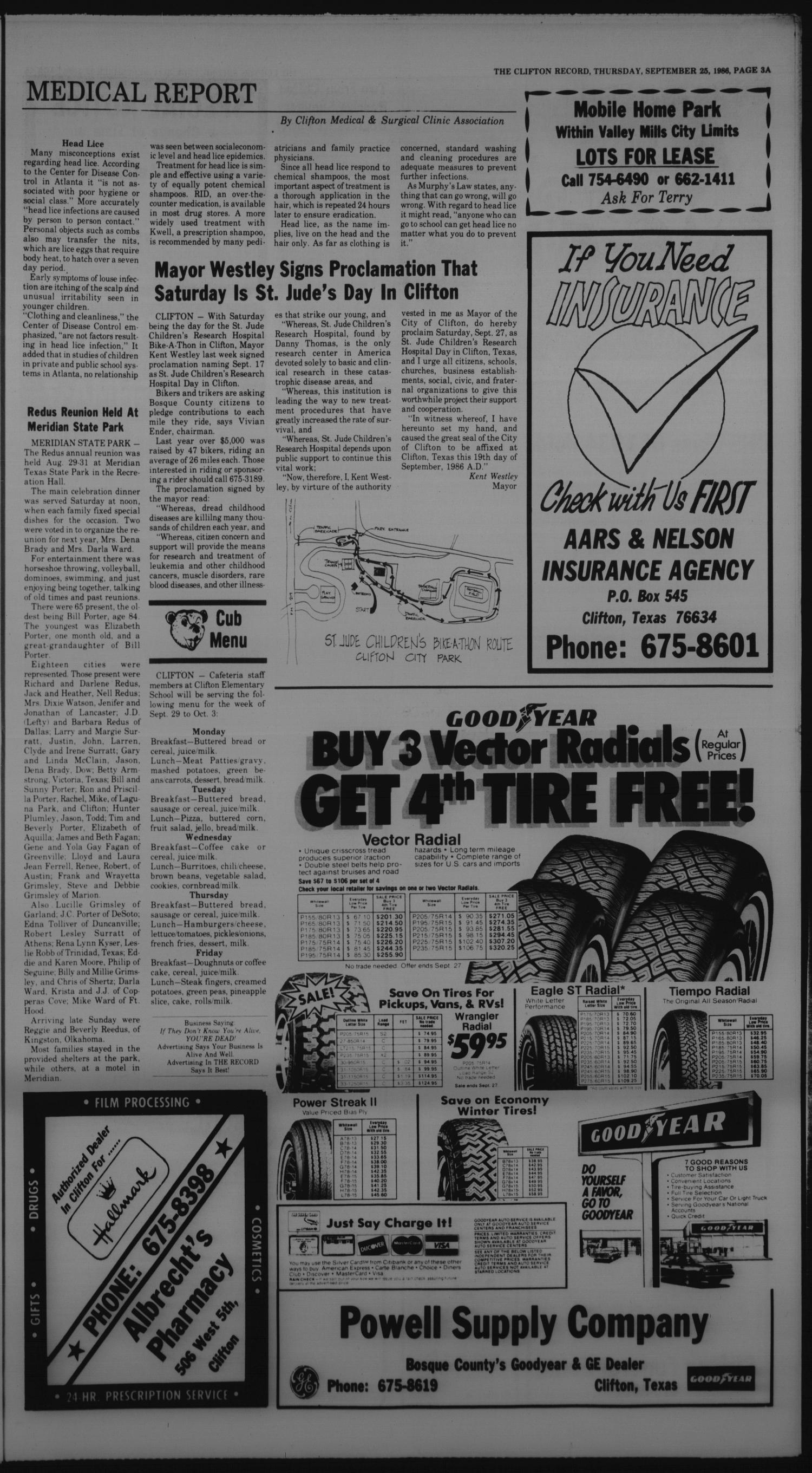 The Clifton Record (Clifton, Tex.), Vol. 91, No. 39, Ed. 1 Thursday, September 25, 1986
                                                
                                                    [Sequence #]: 3 of 42
                                                