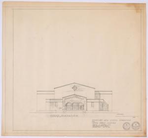 Primary view of object titled 'High School Gymnasium Proposal, Ozona, Texas: Front Elevation'.