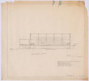 Primary view of object titled 'High School Gymnasium Proposal, Ozona, Texas: Longitudinal Section'.