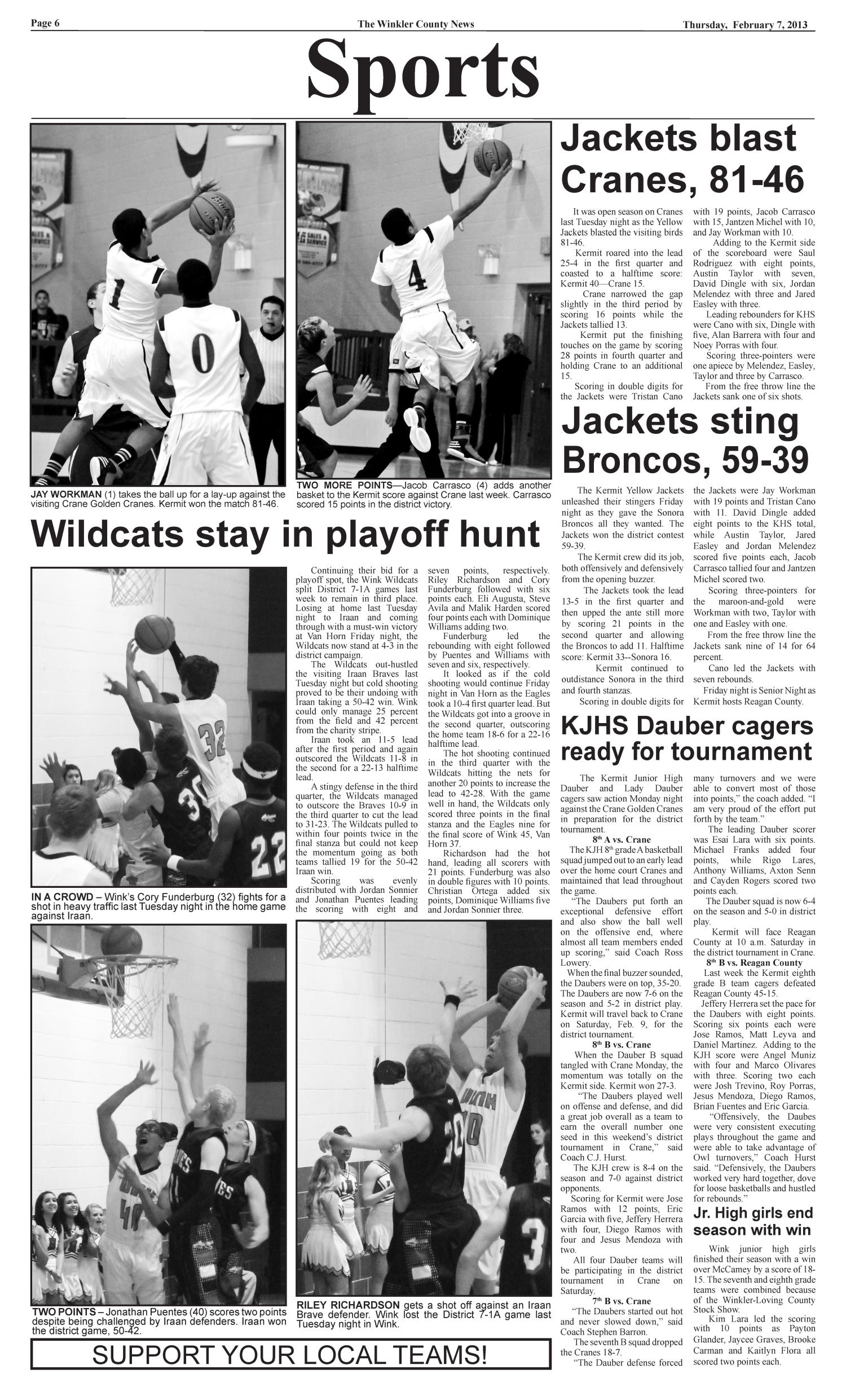 The Winkler County News (Kermit, Tex.), Vol. 78, No. 5, Ed. 1 Thursday, February 7, 2013
                                                
                                                    [Sequence #]: 6 of 16
                                                