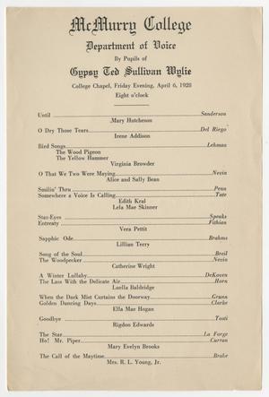 Primary view of object titled '[Recital Program: Department of Voice, 1928]'.