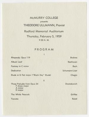 Primary view of object titled '[Recital Program: Theodore Ullmann, Pianist, 1959]'.