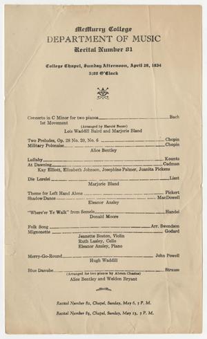 Primary view of object titled '[Recital Program: Department of Music, 1934]'.