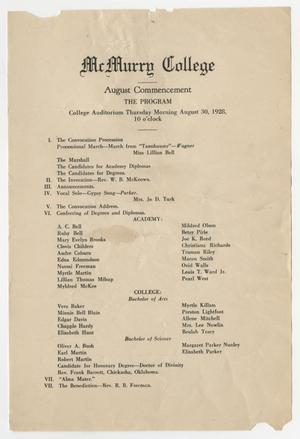 Primary view of object titled '[Program: McMurry College Convocation, 1928]'.