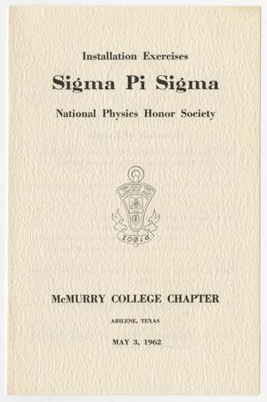 Primary view of object titled '[Program: Sigma Pi Sigma Installation, 1962]'.