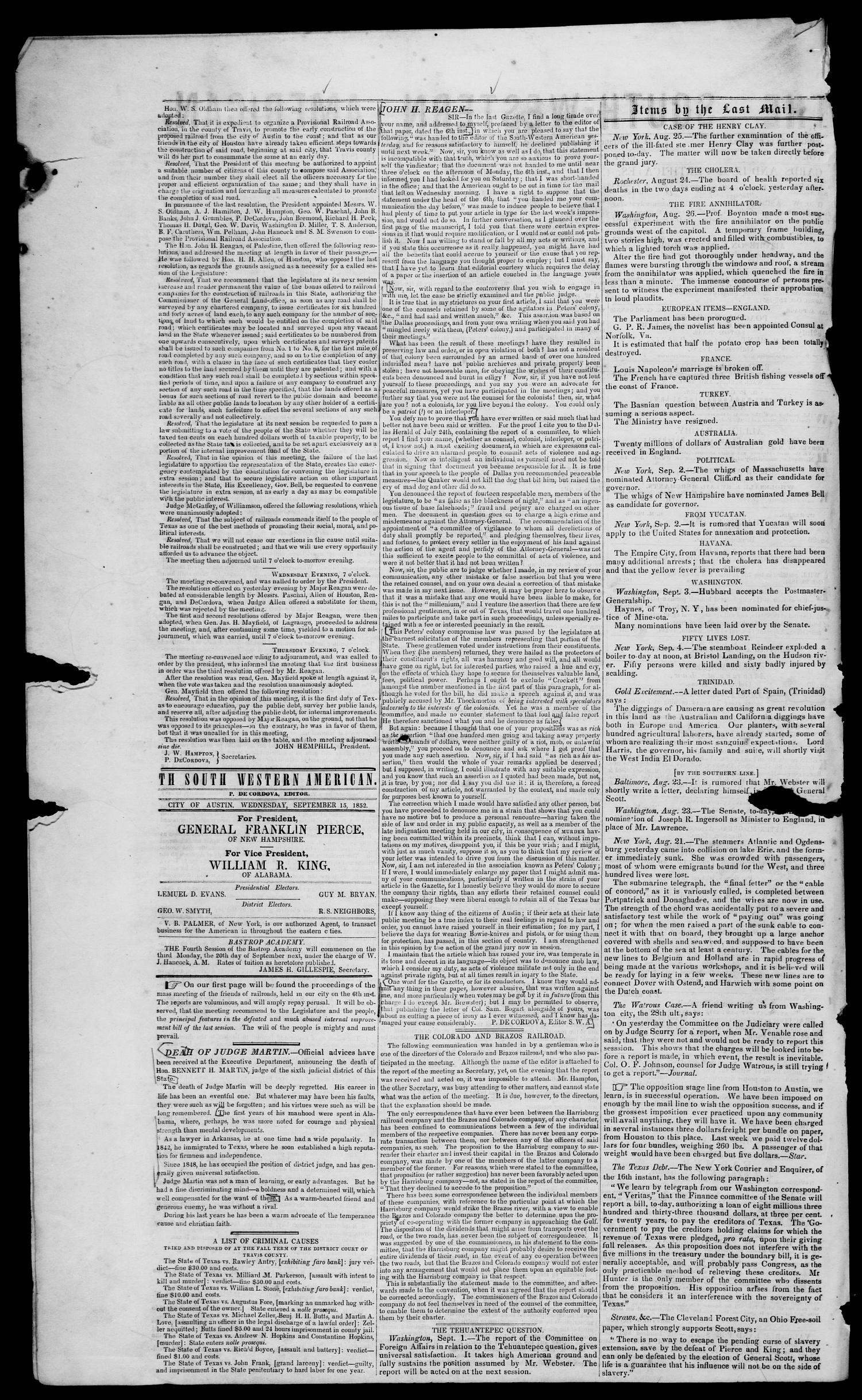 The South-Western American. (Austin, Tex.), Vol. 4, No. 10, Ed. 1, Wednesday, September 15, 1852
                                                
                                                    [Sequence #]: 2 of 4
                                                