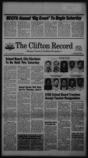 Primary view of object titled 'The Clifton Record (Clifton, Tex.), Vol. 92, No. 14, Ed. 1 Thursday, April 2, 1987'.