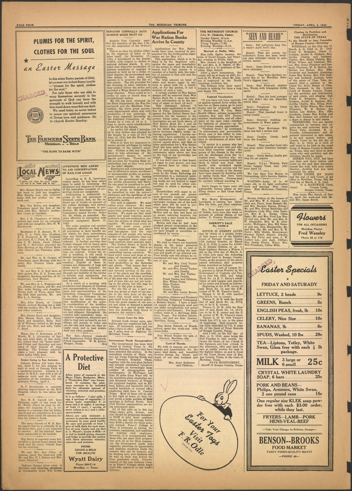The Meridian Tribune (Meridian, Tex.), Vol. 48, No. 46, Ed. 1 Friday, April 3, 1942
                                                
                                                    [Sequence #]: 4 of 4
                                                