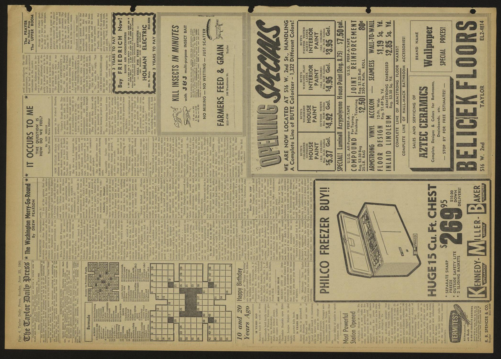 The Taylor Daily Press (Taylor, Tex.), Vol. 48, No. 162, Ed. 1 Sunday, June 25, 1961
                                                
                                                    [Sequence #]: 4 of 8
                                                