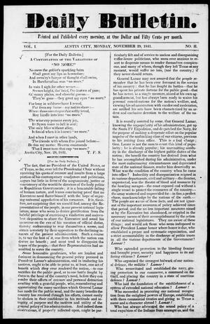 Daily Bulletin. (Austin, Tex.), Vol. 1, No. 2, Ed. 1, Monday, November 29, 1841