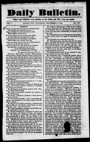 Primary view of Daily Bulletin. (Austin, Tex.), Vol. 1, No. 16, Ed. 1, Thursday, December 16, 1841