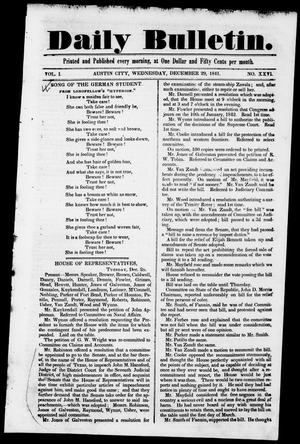 Primary view of Daily Bulletin. (Austin, Tex.), Vol. 1, No. 26, Ed. 1, Wednesday, December 29, 1841