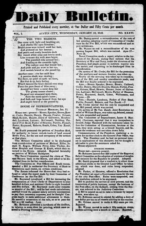 Primary view of object titled 'Daily Bulletin. (Austin, Tex.), Vol. 1, No. 36, Ed. 1, Wednesday, January 12, 1842'.