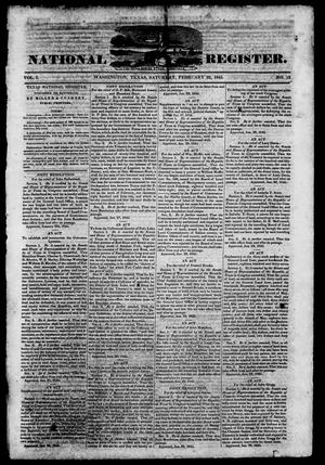 Primary view of object titled 'Texas National Register. (Washington, Tex.), Vol. 1, No. 12, Ed. 1, Saturday, February 22, 1845'.