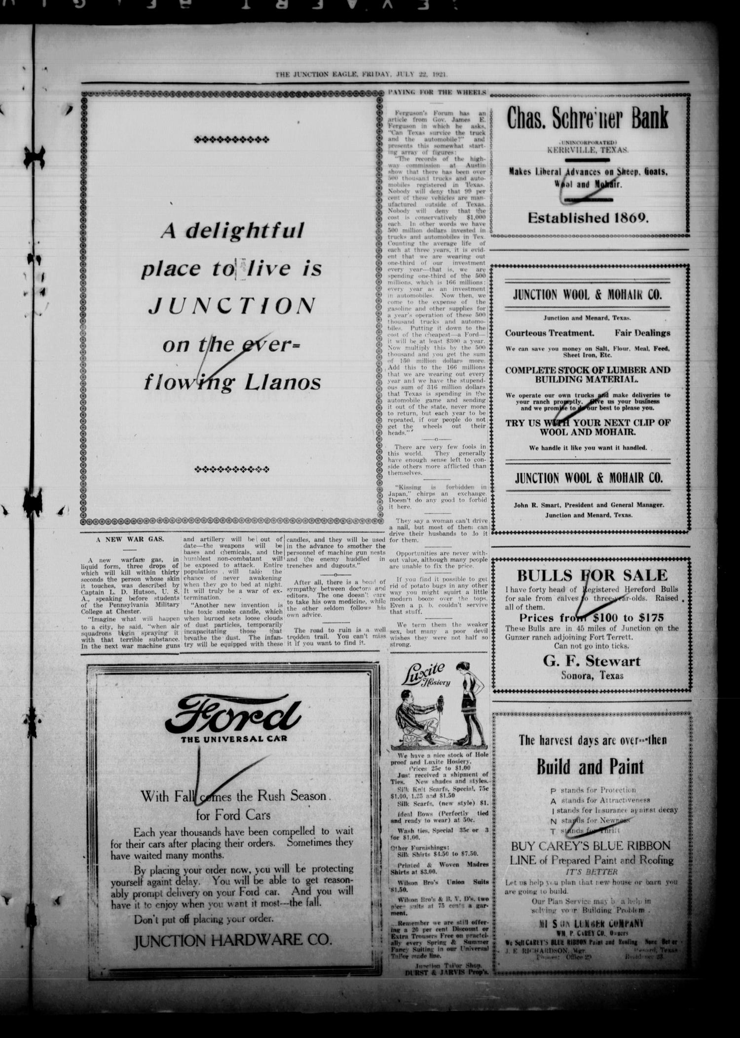 The Junction Eagle (Junction, Tex.), Vol. 38, No. 12, Ed. 1 Friday, July 22, 1921
                                                
                                                    [Sequence #]: 3 of 8
                                                