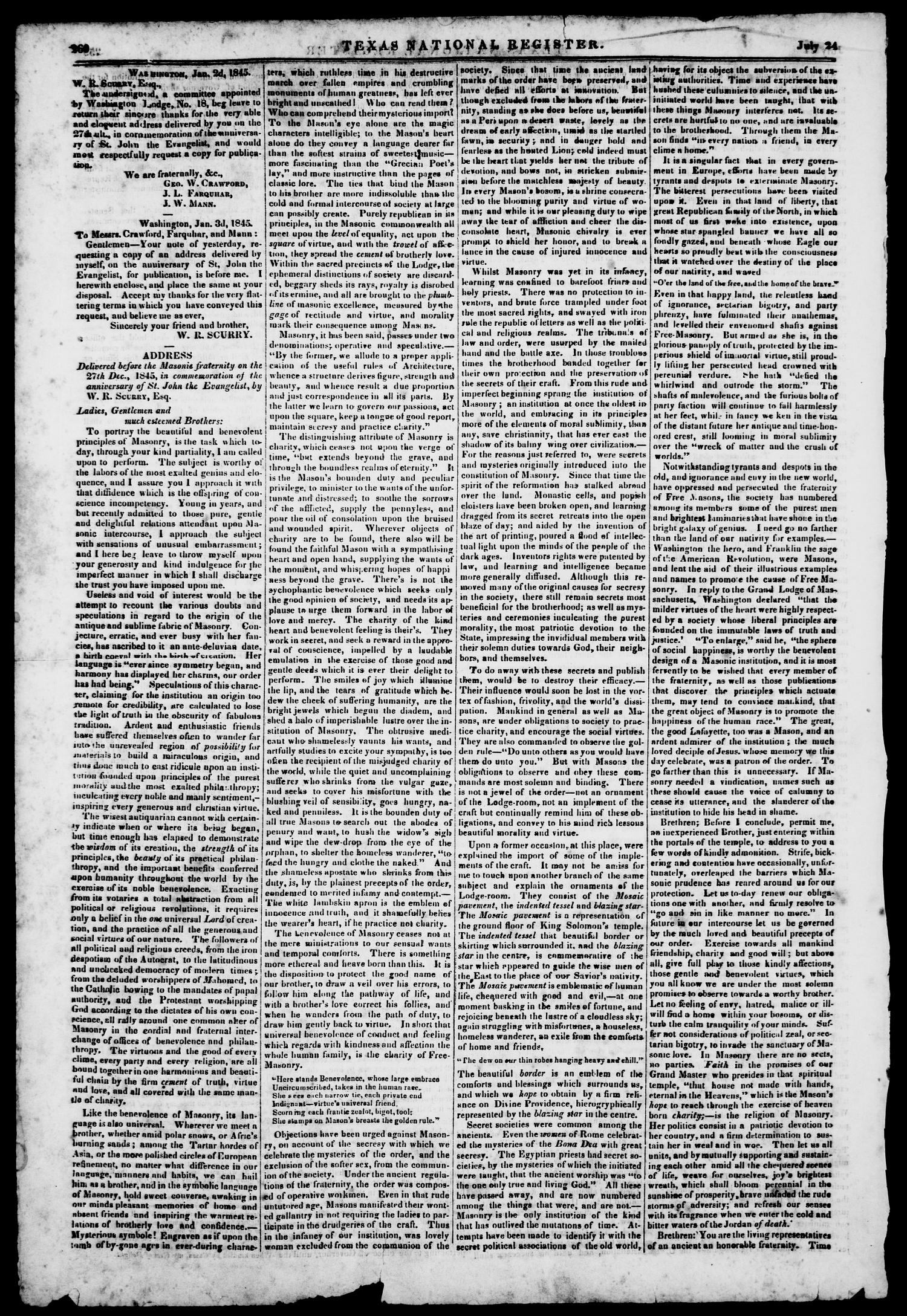 Texas National Register. (Washington, Tex.), Vol. 1, No. 33, Ed. 1, Thursday, July 24, 1845
                                                
                                                    [Sequence #]: 4 of 8
                                                