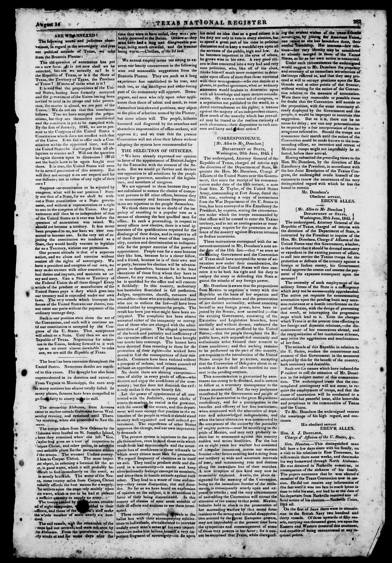 Texas National Register. (Washington, Tex.), Vol. 1, No. 36, Ed. 1, Thursday, August 14, 1845
                                                
                                                    [Sequence #]: 3 of 8
                                                