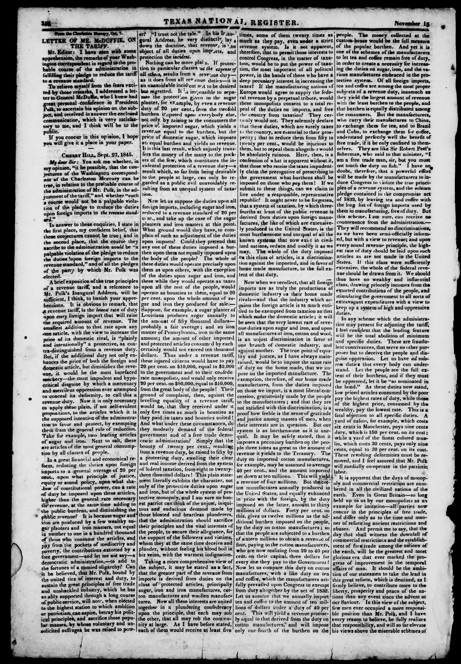 Texas National Register. (Washington, Tex.), Vol. 1, No. 45, Ed. 1, Saturday, November 15, 1845
                                                
                                                    [Sequence #]: 4 of 8
                                                