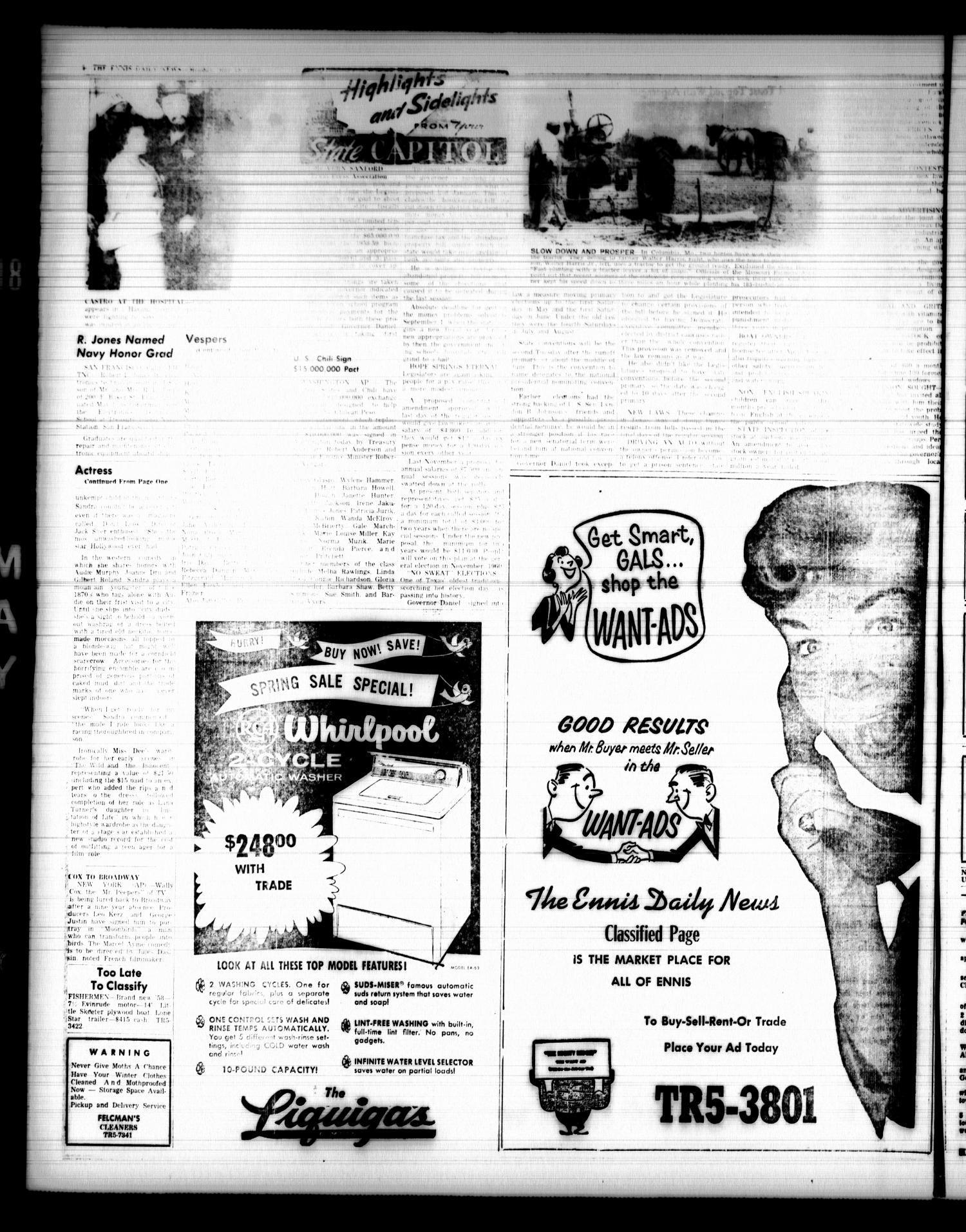 The Ennis Daily News (Ennis, Tex.), Vol. 68, No. 117, Ed. 1 Monday, May 18, 1959
                                                
                                                    [Sequence #]: 4 of 6
                                                