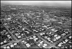 Primary view of object titled '[Aerial View of Wichita Falls City Buildings and Surrounding Houses]'.