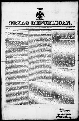 Primary view of object titled 'The Texas Republican. (Brazoria, Tex.), Vol. 1, No. 14, Ed. 1, Saturday, November 1, 1834'.
