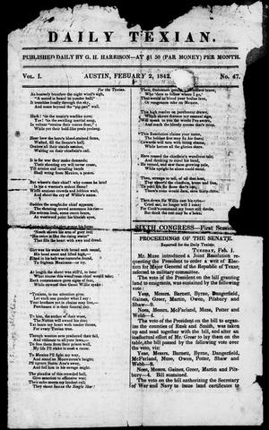 Primary view of Daily Texian (Austin, Tex.), Vol. 1, No. 47, Ed. 1, Wednesday, February 2, 1842