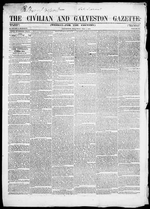 Primary view of The Civilian and Galveston Gazette. (Galveston, Tex.), Vol. 11, Ed. 1, Thursday, February 1, 1849