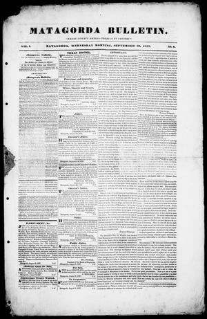 Primary view of Matagorda Bulletin. (Matagorda, Tex.), Vol. 1, No. 8, Ed. 1, Wednesday, September 20, 1837