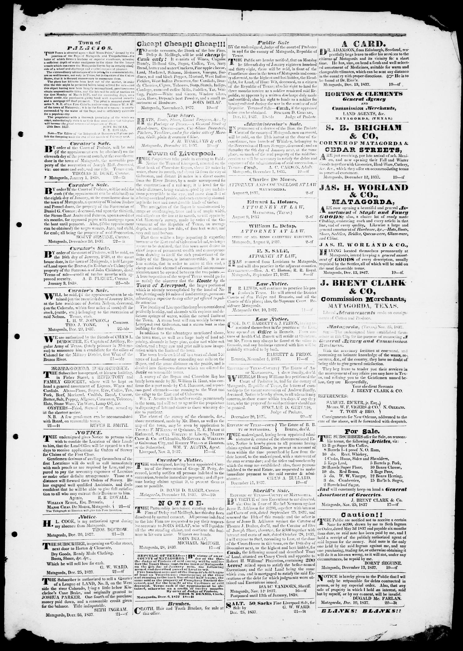 Matagorda Bulletin. (Matagorda, Tex.), Vol. 1, No. 22, Ed. 1, Wednesday, January 3, 1838
                                                
                                                    [Sequence #]: 3 of 4
                                                