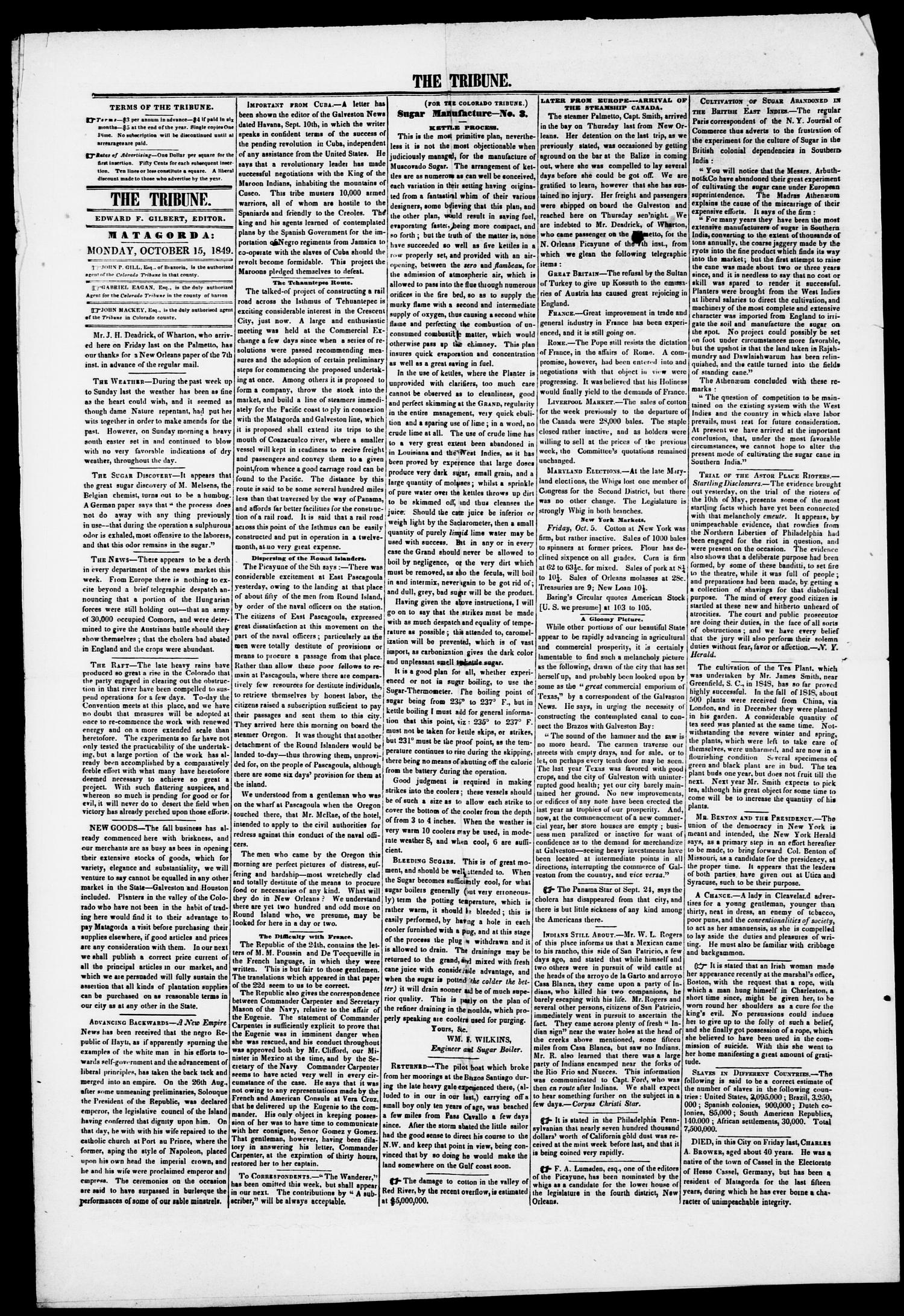 The Colorado Tribune. (Matagorda, Tex.), Vol. 2, No. 49, Ed. 1, Monday, October 15, 1849
                                                
                                                    [Sequence #]: 2 of 4
                                                