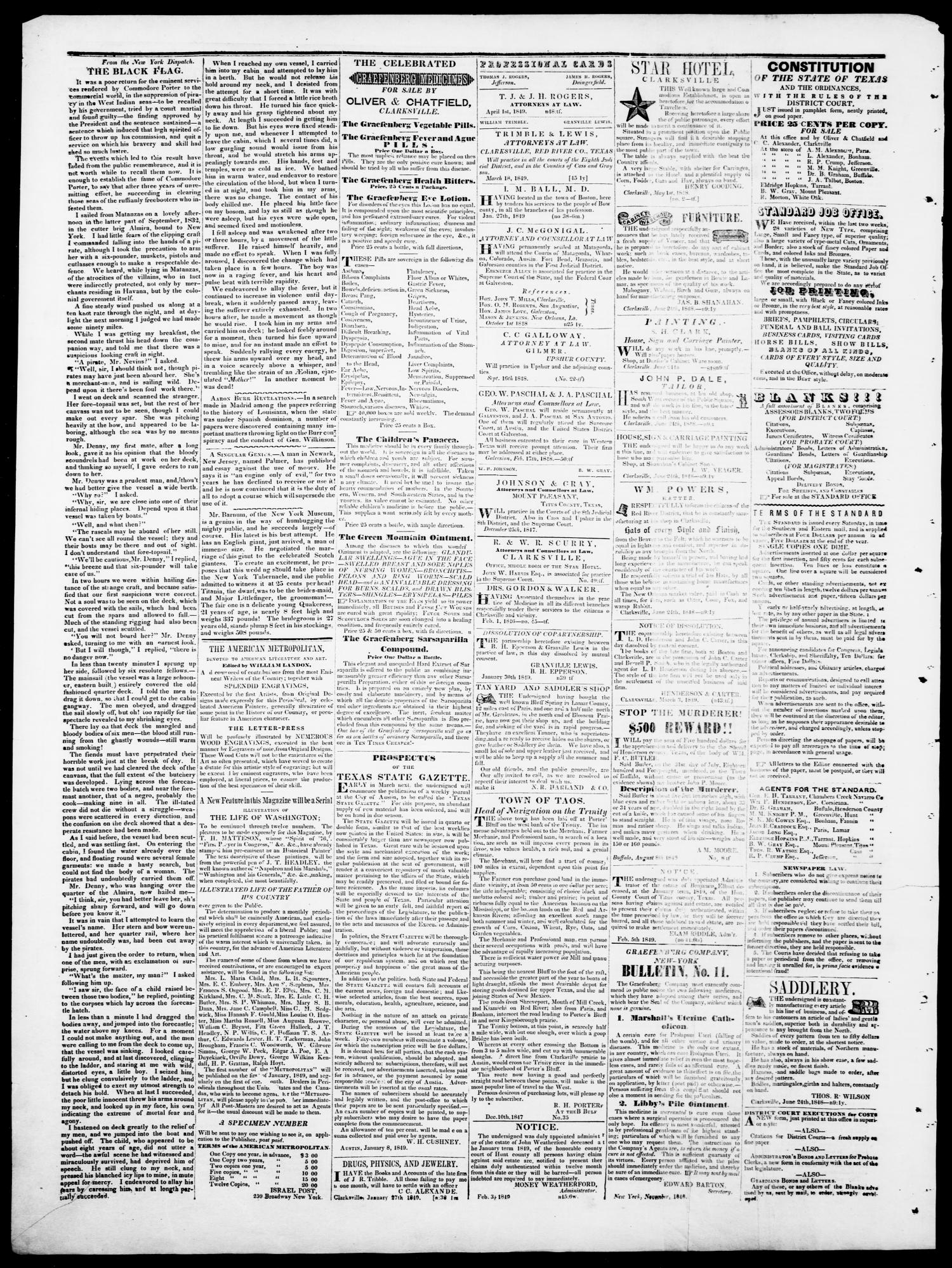 The Northern Standard. (Clarksville, Tex.), Vol. 6, No. 51, Ed. 1, Saturday, April 28, 1849
                                                
                                                    [Sequence #]: 4 of 4
                                                
