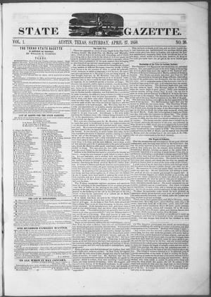 Primary view of Texas State Gazette. (Austin, Tex.), Vol. 1, No. 36, Ed. 1, Saturday, April 27, 1850