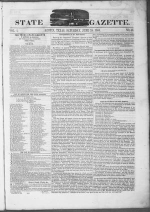 Primary view of object titled 'Texas State Gazette. (Austin, Tex.), Vol. 1, No. 43, Ed. 1, Saturday, June 15, 1850'.